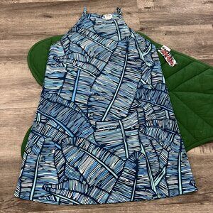 Hamakua Hawaii Womens Medium Blue Banana Leaf Print Aloha Dress Floral